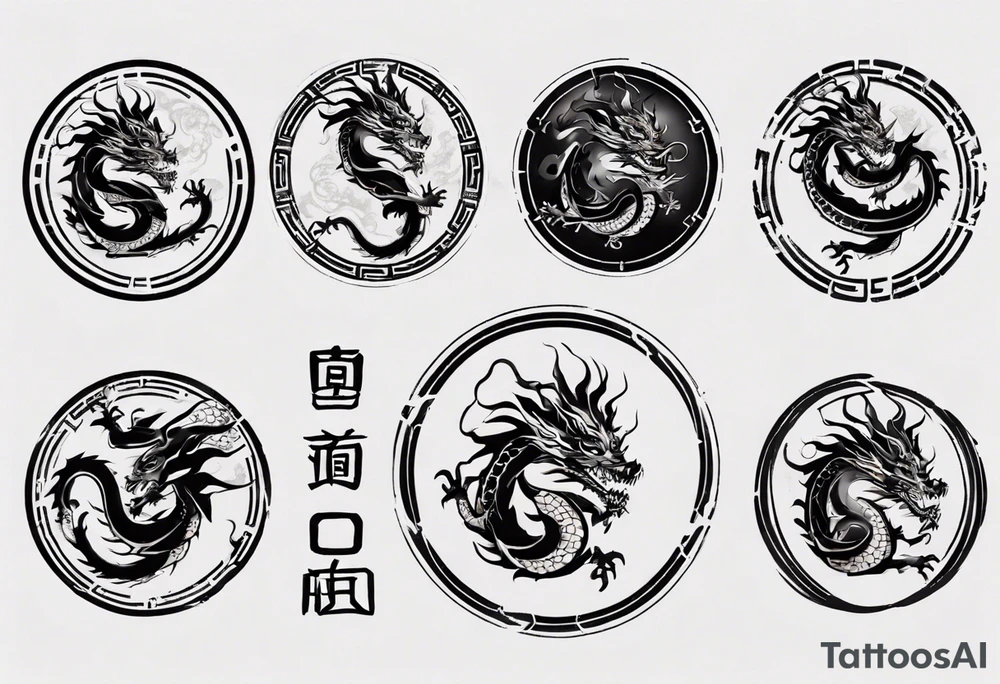 Chinese dragon in a circular shape with "02.03" written on it tattoo idea
