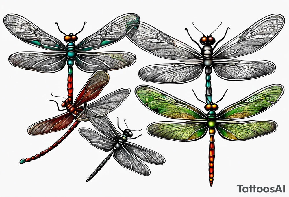 4 dragonflies flying together tattoo idea