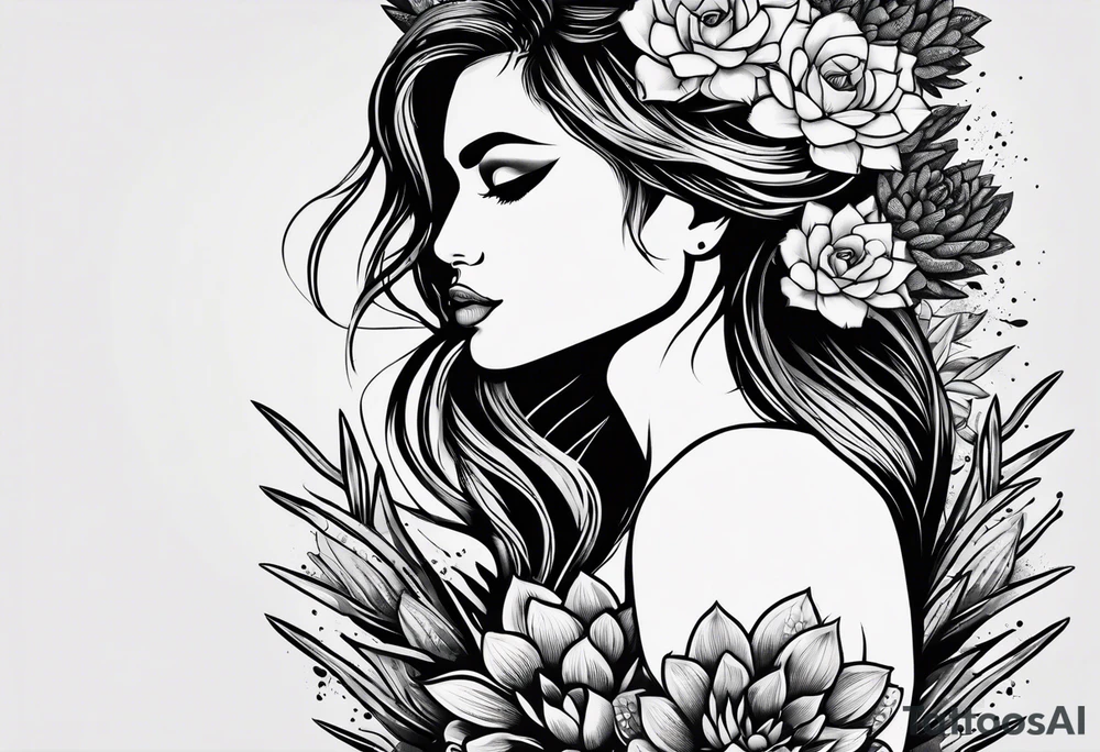 Tatto no braço desenho de uma loba com cactos tattoo idea