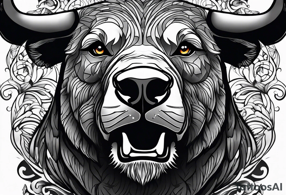 Make me a tattoo of half a bear's face and half a bull's face on one face tattoo idea