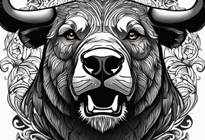 Make me a tattoo of half a bear's face and half a bull's face on one face tattoo idea