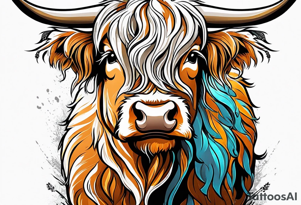 highland cow smiling standing tattoo idea