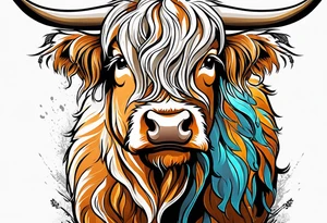 highland cow smiling standing tattoo idea