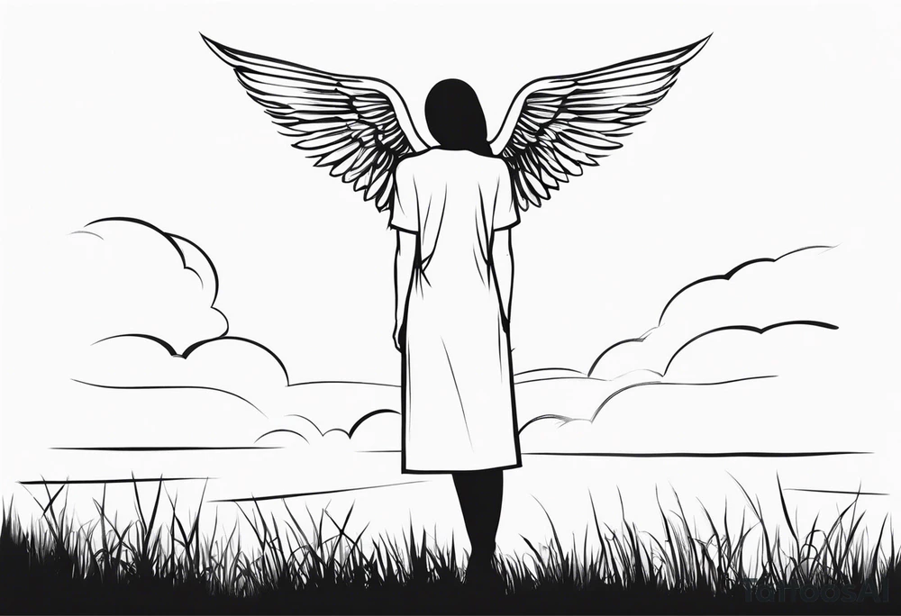 silhouette of a shooting angel from the back from the meadow tattoo idea