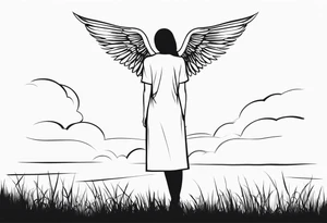 silhouette of a shooting angel from the back from the meadow tattoo idea
