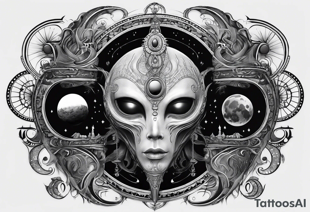 Alien, moon phases, 666 tattoo idea