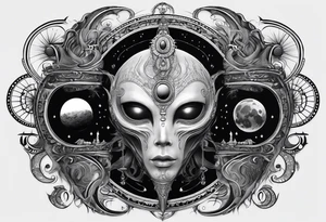 Alien, moon phases, 666 tattoo idea