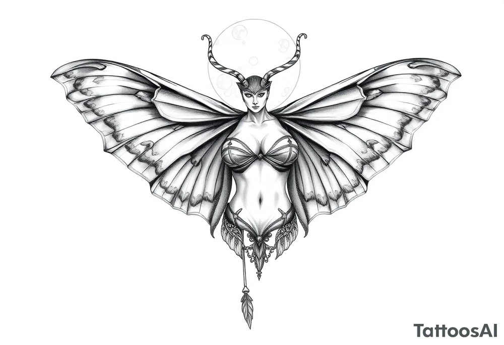 ethereal lunar moth resemblance powerfully sexy depiction of the goddess estate nude full frontal with exotic erotic lingerie tattoo idea