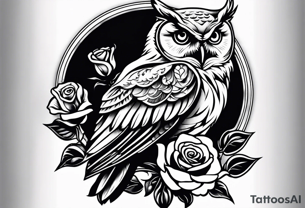 Owl holding a rose tattoo idea