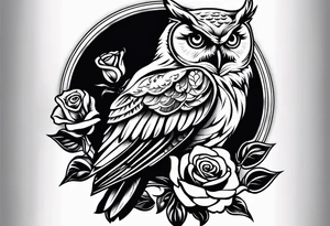 Owl holding a rose tattoo idea