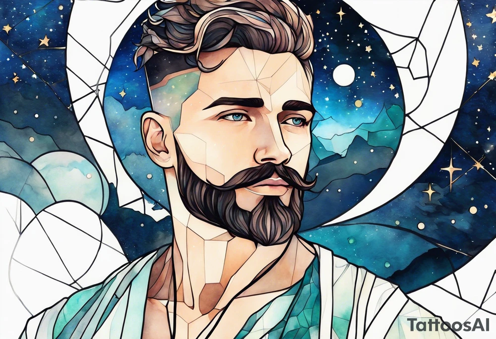 Aquarius geometric constellation calm male tattoo idea