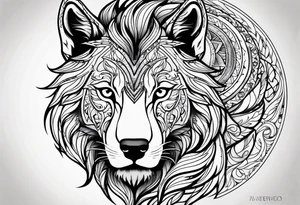 half lion half wolf head tattoo idea
