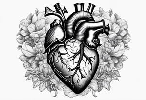 real looking anatomically correct heart that appears to be alive and pumping blood with an ancient anchor penetrating completely through it tattoo idea