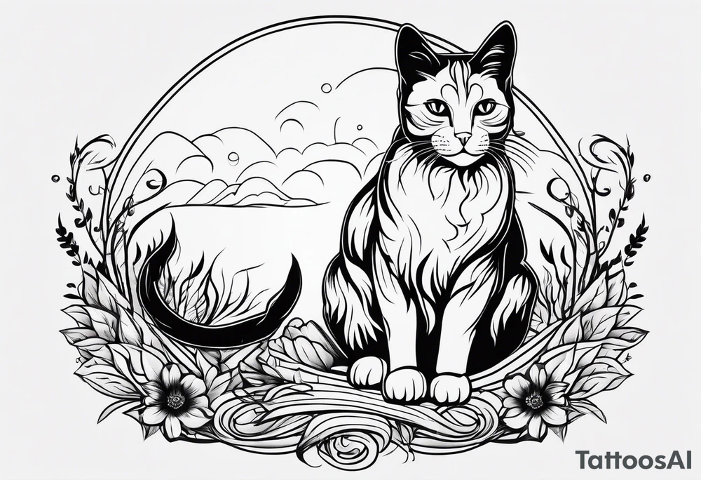 simple nature, with a cat in fire tattoo idea