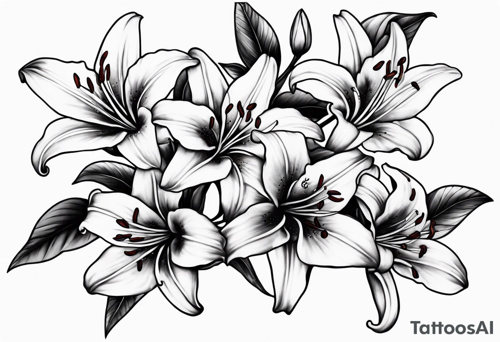 5 lilies and cherry blossom branch tattoo idea