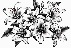 5 lilies and cherry blossom branch tattoo idea