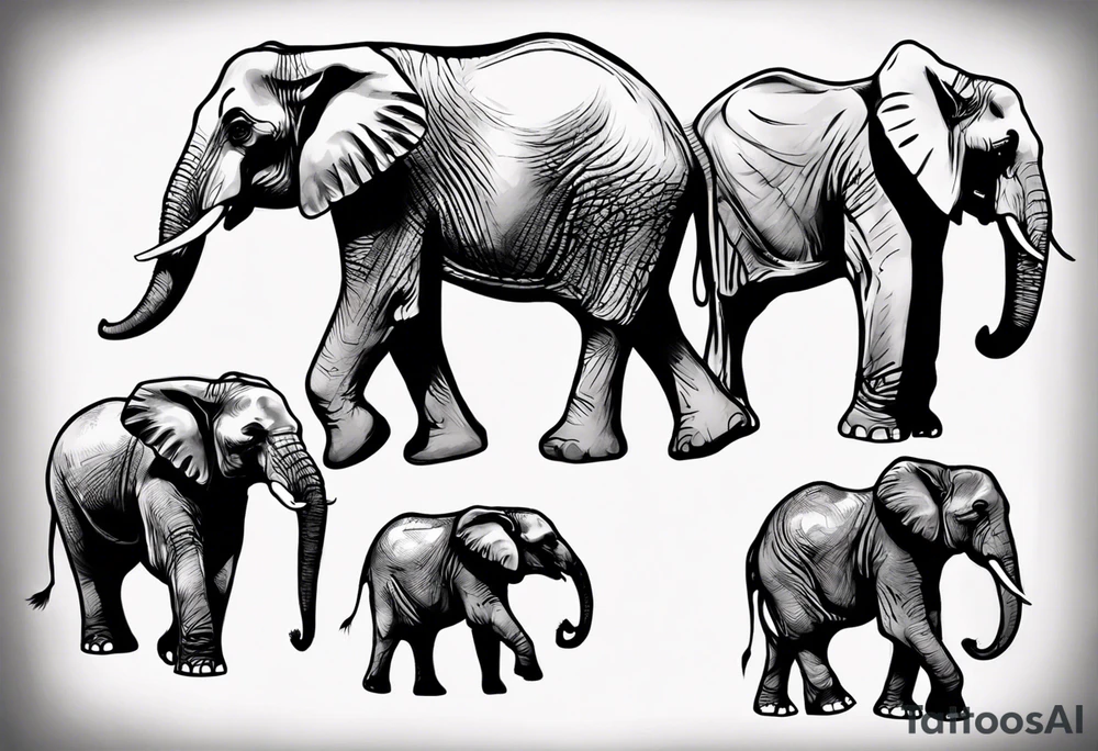 4 elephants family tattoo idea