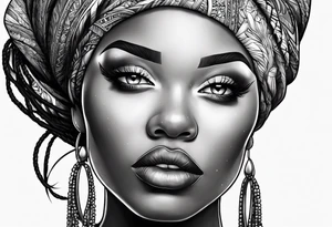 woman face with locs tattoo idea
