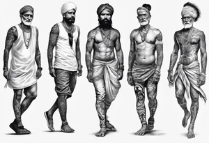 indian man realistic leg sleeve tattoo idea