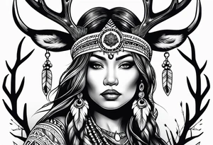 Native American woman with deer antlers tattoo idea
