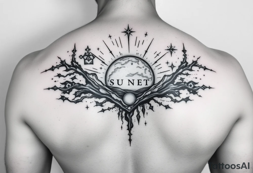 222 sunset love stardust and vibration tattoo idea