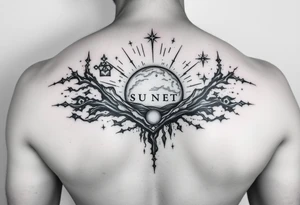 222 sunset love stardust and vibration tattoo idea