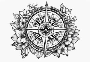 compass rose, helm, 1 hyacinth flower, and the word "entangled" tattoo idea