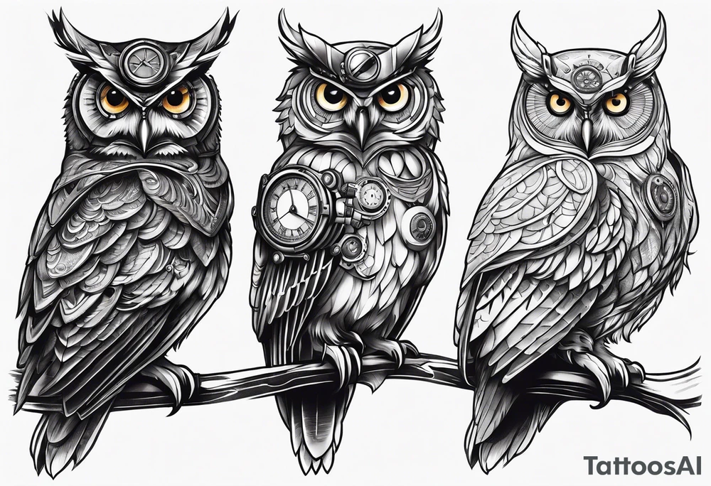 Owl in a steampunk style tattoo idea