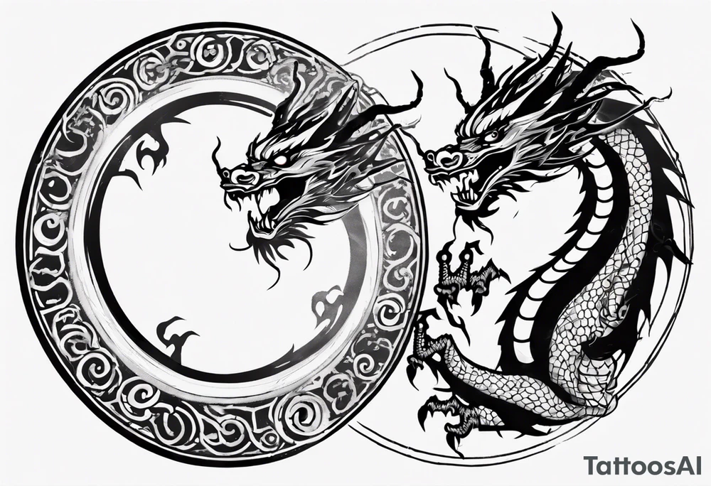 Chinese dragon in a circular shape with "02.03" written on its skin tattoo idea