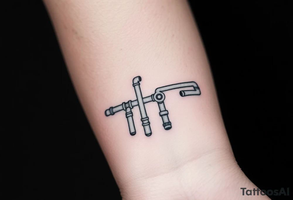 extremely detailed system of thin plumbing pipes with each pipe ending without a curved pipe tattoo idea