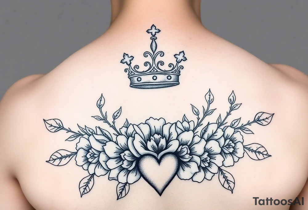 Damian, with crown, flowers and hearts tattoo idea