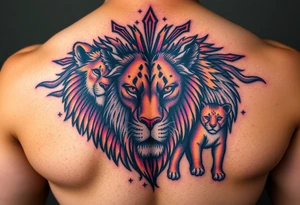 Male, female and cub lions tattoo idea