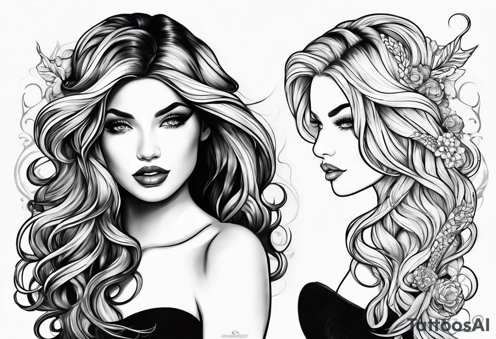 Flowing mermaid hair tattoo idea