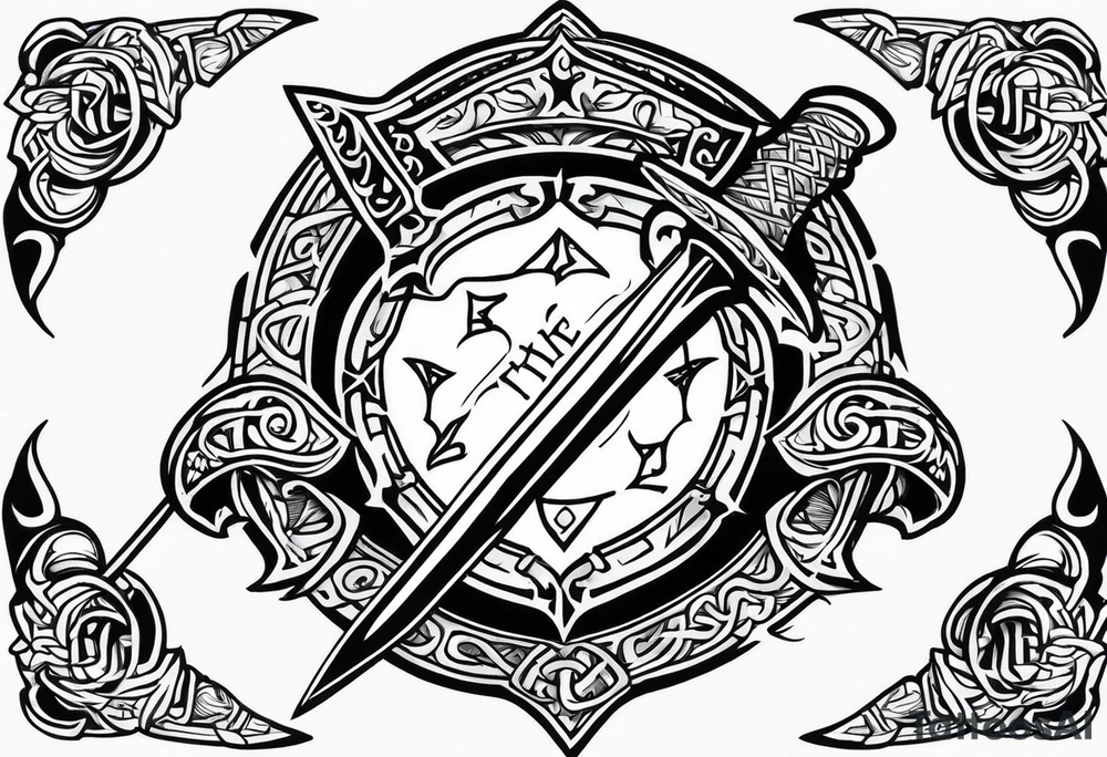 Valhalla sword shield dragon axe tattoo idea