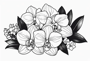 2 inch bouquet with hydrangeas and orchids tattoo idea