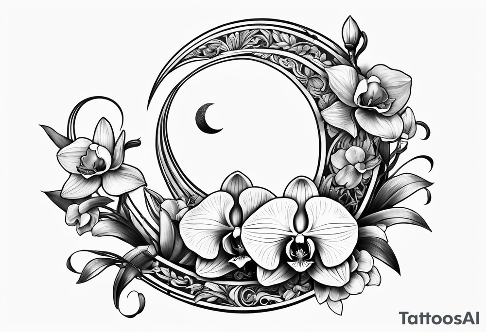 Orchid and crescent moon tattoo idea