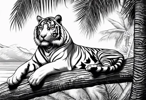 tiger laying on palm tree tattoo idea