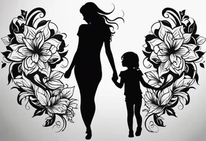 silhouette of mother with three daughters tattoo idea