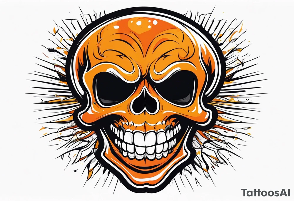 skull laughing black and orange tattoo idea
