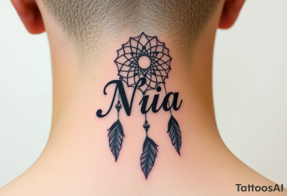 Name Nia in a dreamcatcher faded letters tattoo idea