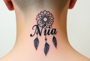 Name Nia in a dreamcatcher faded letters tattoo idea