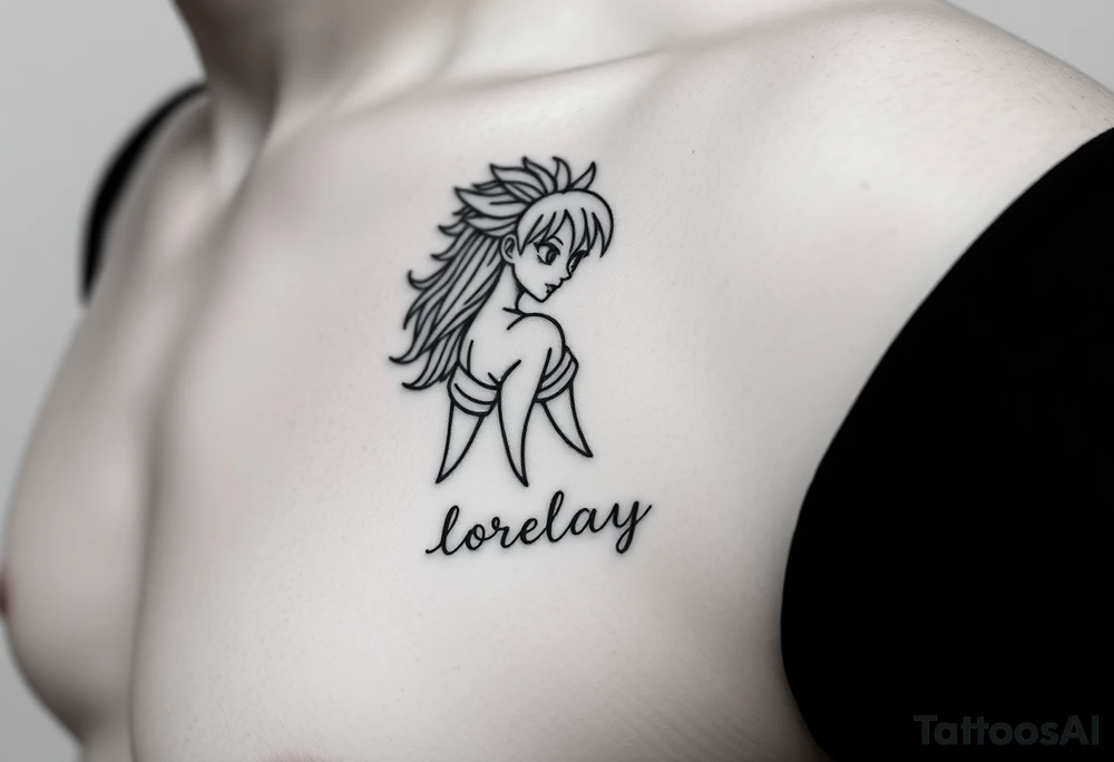 Créame un diseño en miniatura para la parte baja del bíceps de un personaje principal chica 
de dragón Ball z con el nombre de lorelay escrito por debajo del diseño tattoo idea