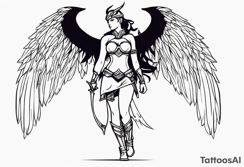 The full body of a Valkyrie with wings tattoo idea