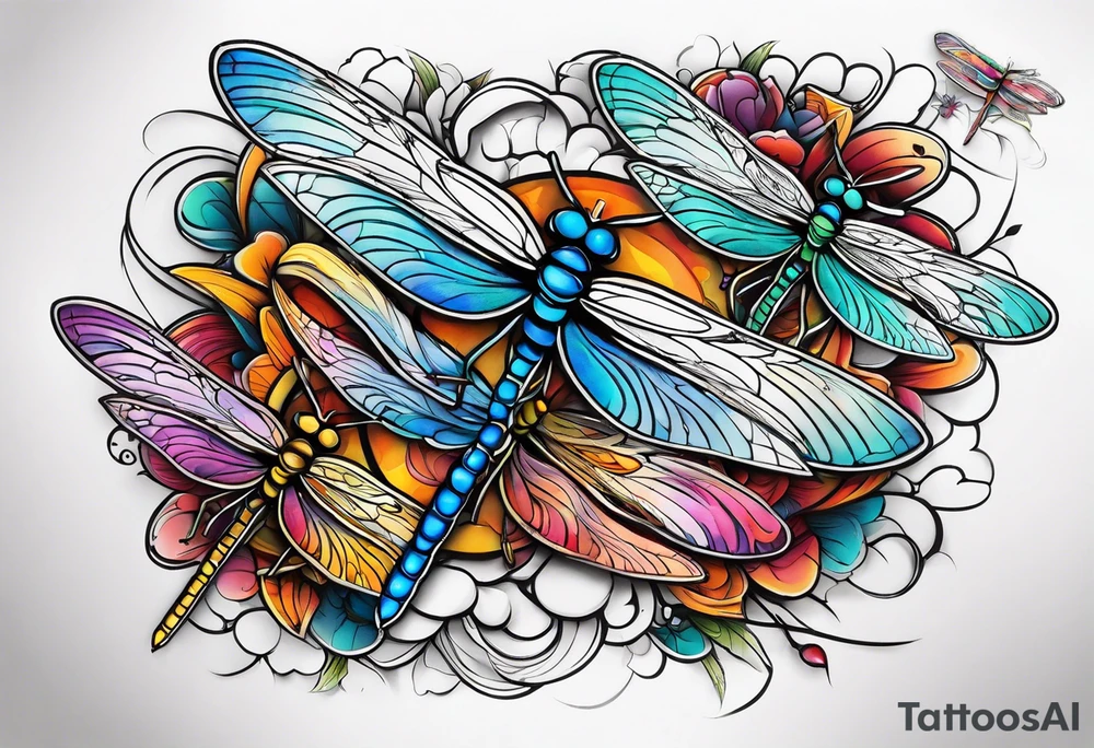 4 dragonflies flying together tattoo idea