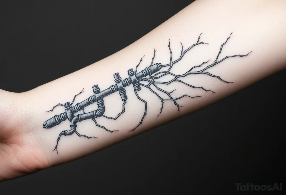 System of pipes that transitions into veins of forearm tattoo idea