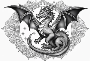 dragon cute , celestial, cross, snowflake tattoo idea