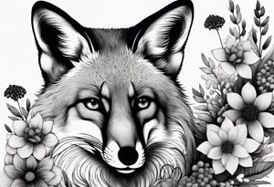 fox, realistic, face, flowers tattoo idea