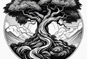 A tree reaching the sky with the roots reaching hell, having a snake around it. All based on Carl Jung ideas. tattoo idea