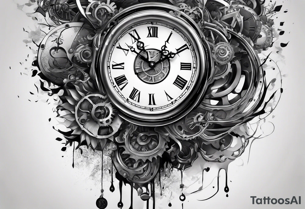 Extremely hyper realistic clock being broken and wrapped around tattoo idea Extremely hyper realistic clock being broken and wrapped around tattoo idea
