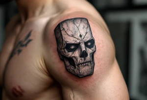 A black Zbruch idol with weathered stone texture, representing the ancient Slavic god of the underworld and balance. tattoo idea